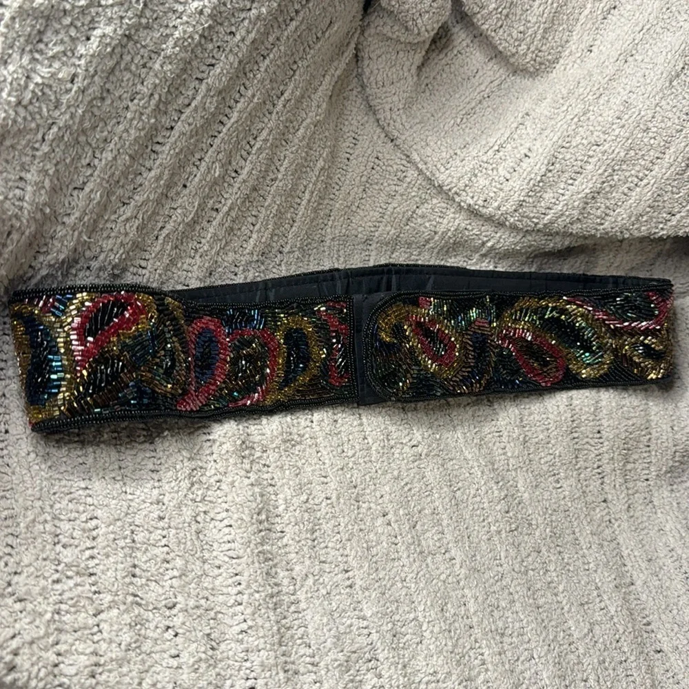 Vintage Regale Ltd Brand Beaded Belt Velcro Closure - Beaded Paisley Design